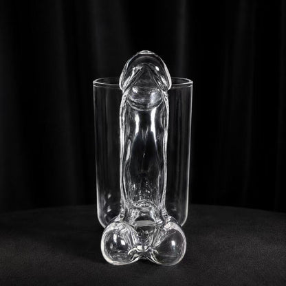 Clear borosilicate glass mug with hollow sipping handle