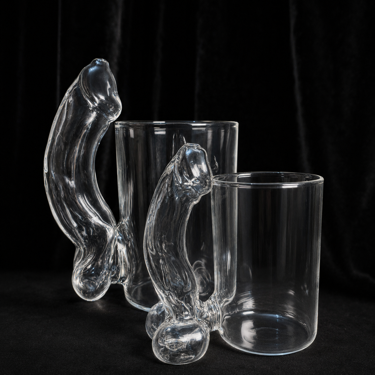 DETKRONIX handmade glass mug with unique sculptural handle