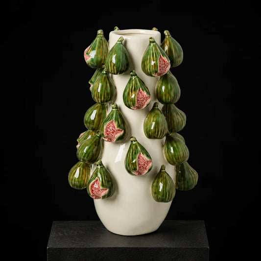 The Verdant Fig Hand-Painted Ceramic Vase