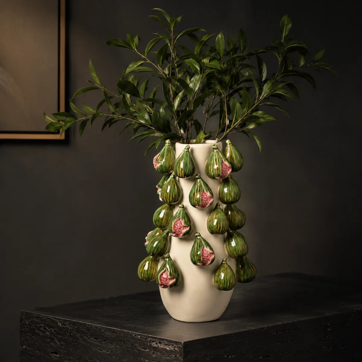The Verdant Fig Hand-Painted Ceramic Vase
