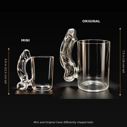 Mini and Original glass mug size comparison